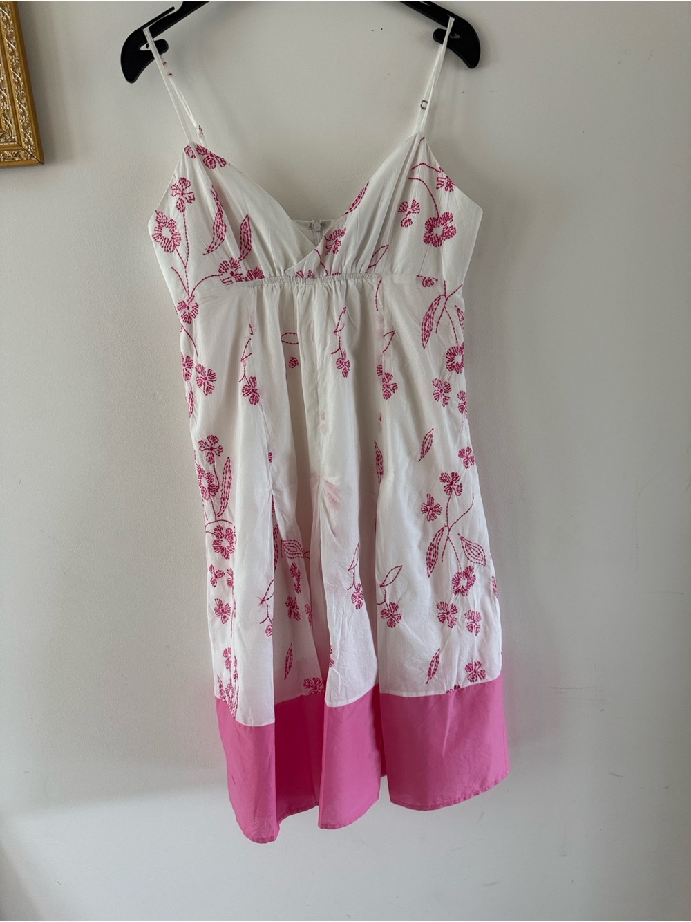 BCBGMaxAzria White Dress with Pink Floral Stitching